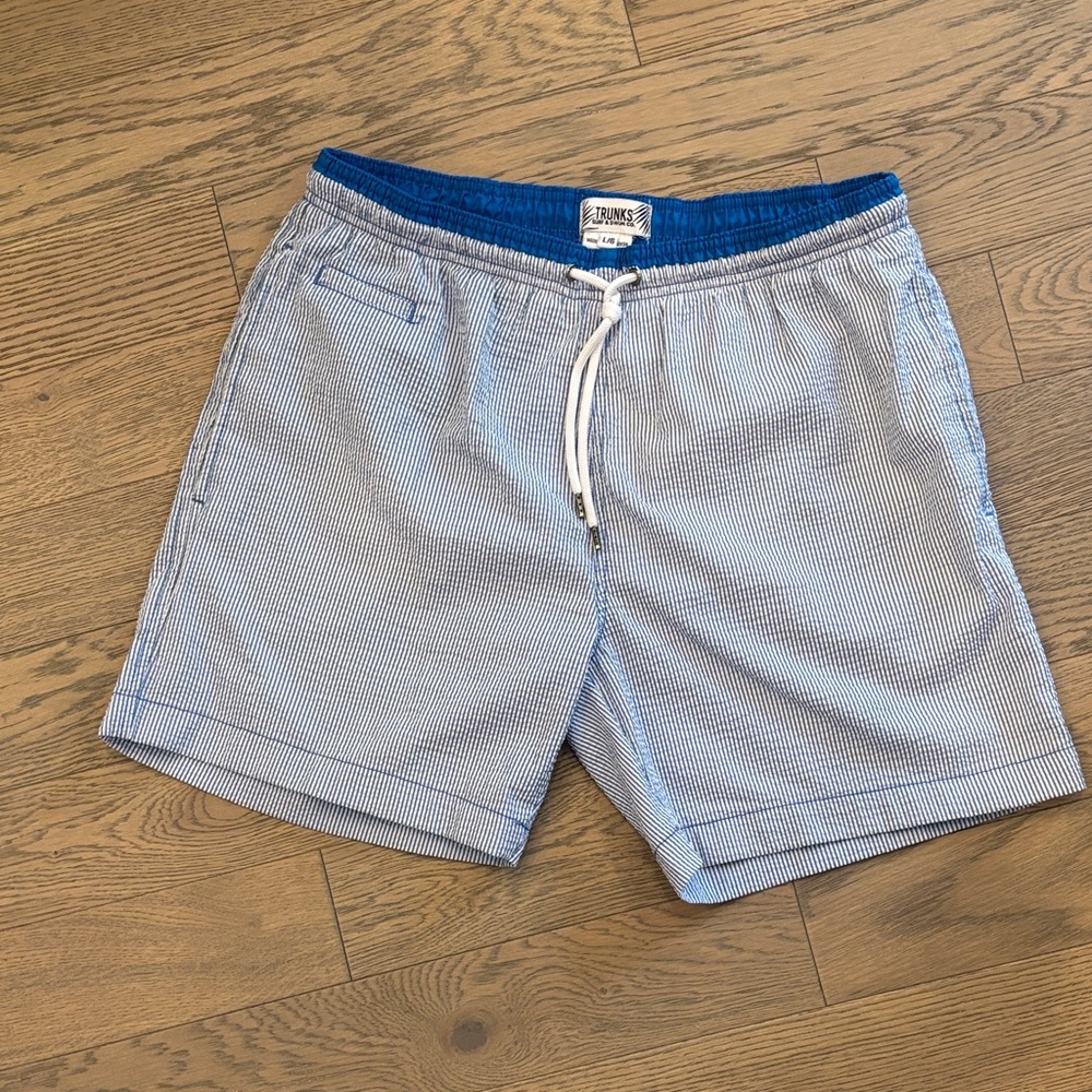Men's Blue Striped Seersucker Swim Shorts